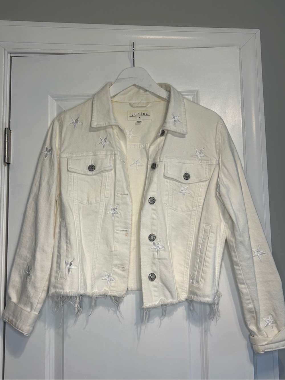eunina Cream Star Embroidered Denim Jacket